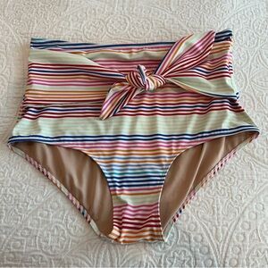 Kortni Jeane Rainbow Stripe High-Waist Striped Bikini Bottom with Front Tie L